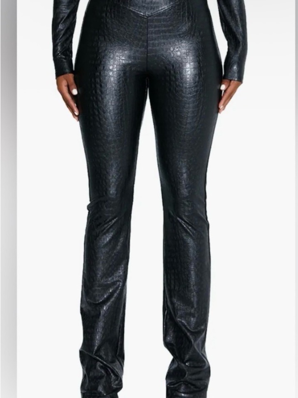Naked Wardrobe Black Croc Embossed Boot Cut Pants